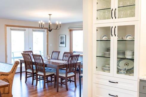 Hinkley Rutherford dining room chandelier with an oiled bronze finish, Everett kitchen remodel, VanderBeken Remodel